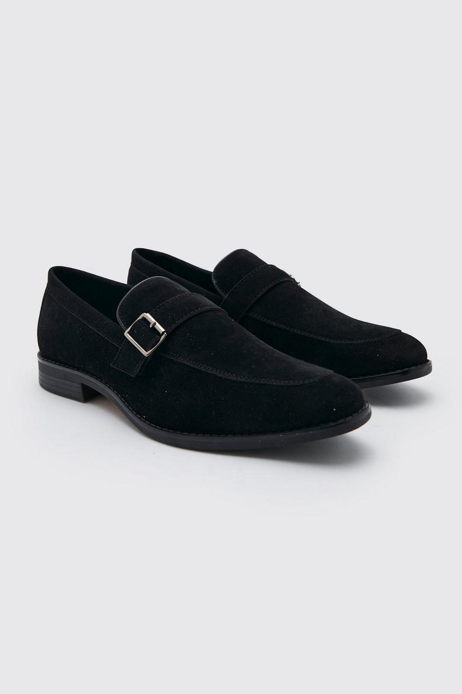 Black Faux Suede Buckle Loafer 