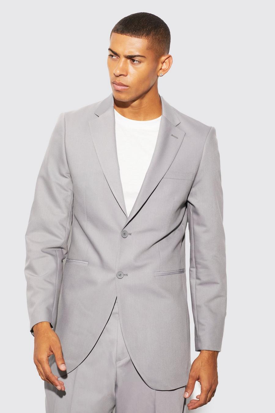 Grey Long Line Slim Fit Blazer image number 1