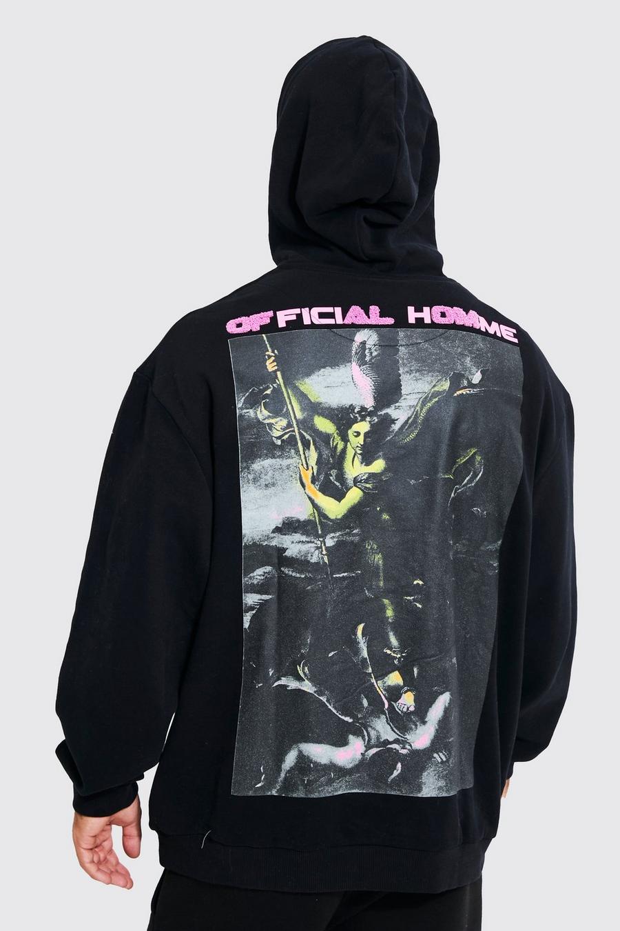 Black Oversized Homme Applique Back Graphic Hoodie