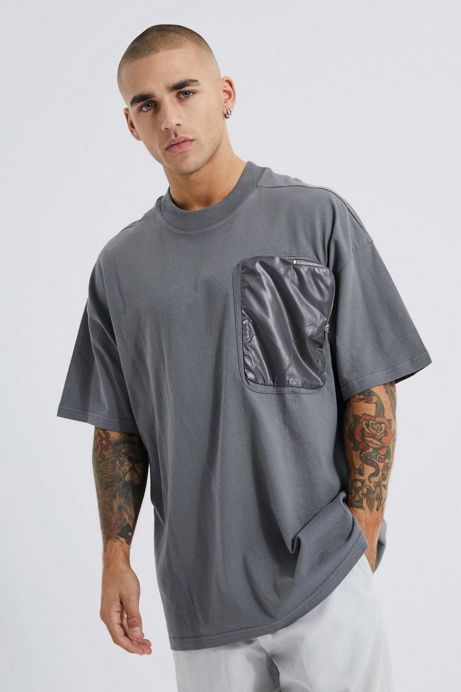 Charcoal grey Oversized T-Shirt Met Utility Zakken