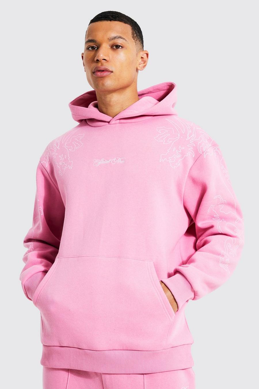 Pink Tall Oversized Dragon Graphic Hoodie image number 1