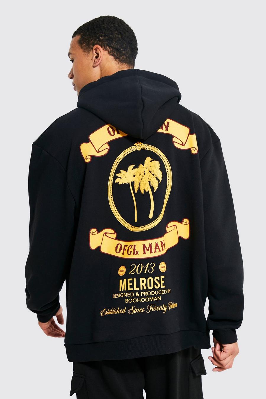 Black Tall Oversized Palm Print Hoodie image number 1