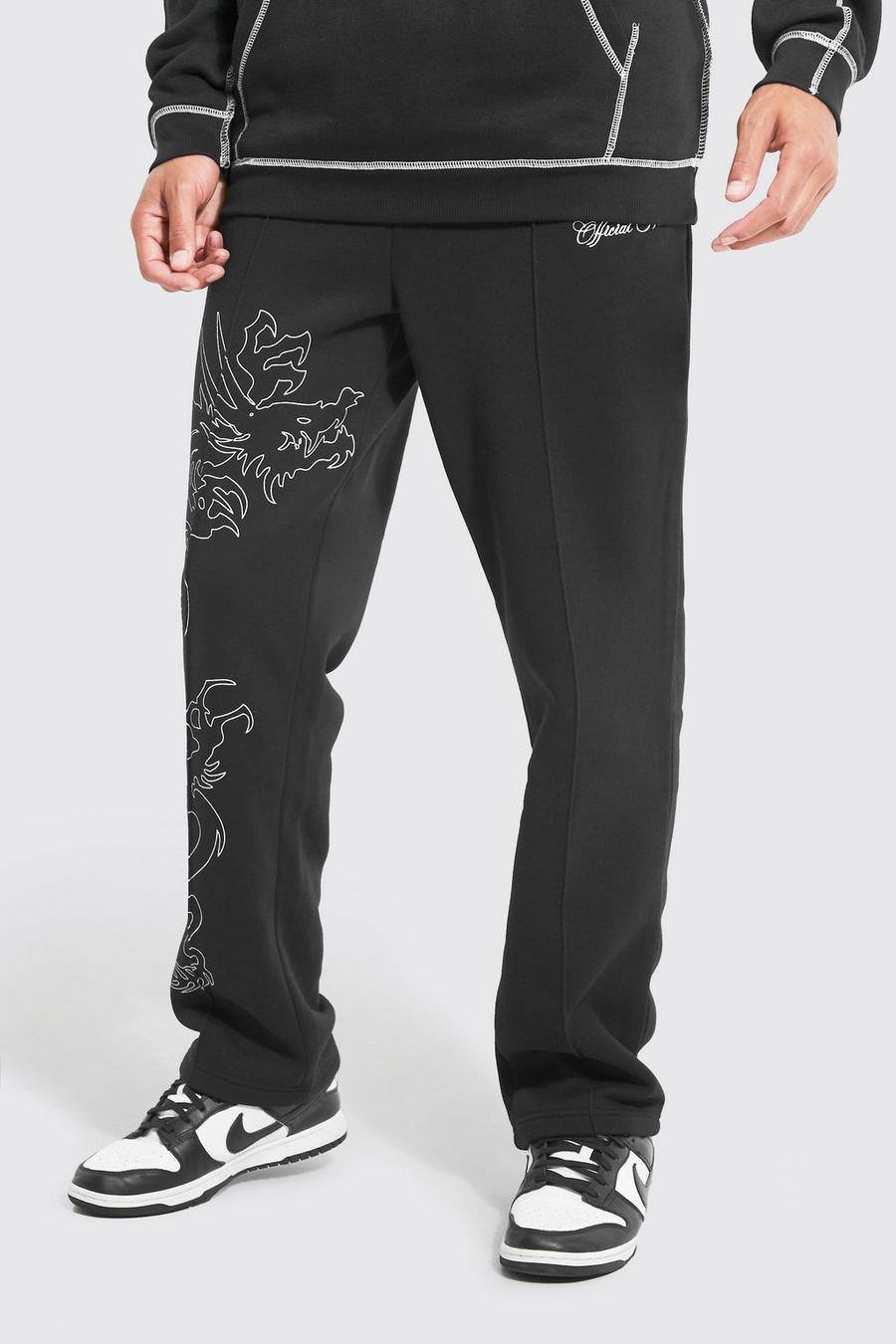 Black Tall Loose Fit Dragon Jogger image number 1