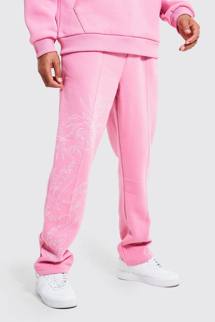 Tall lockere Jogginghose mit Drachen-Print, Pink rose