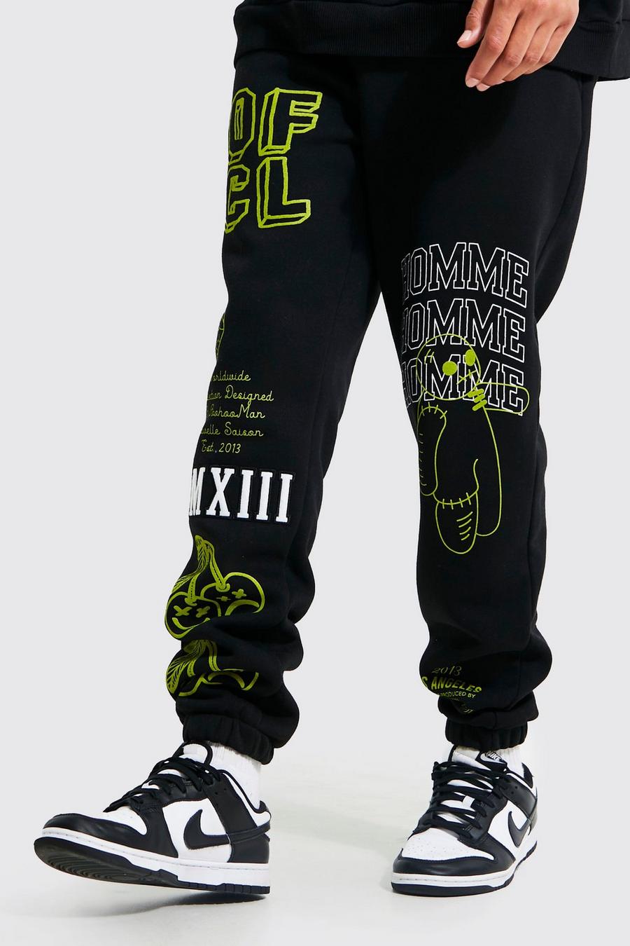 Pantalón deportivo Tall Regular con estampado de grafiti, Black negro