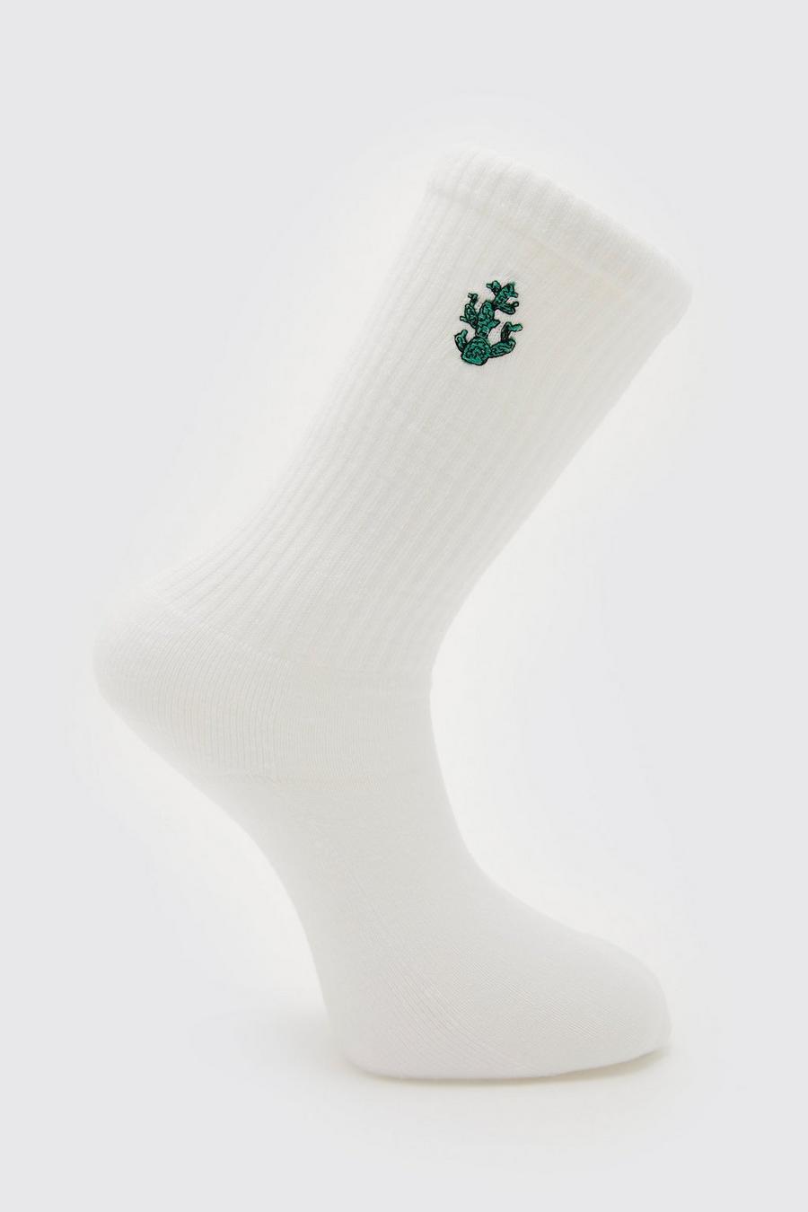 White 1 Pack Embroidered Cactus Sock image number 1