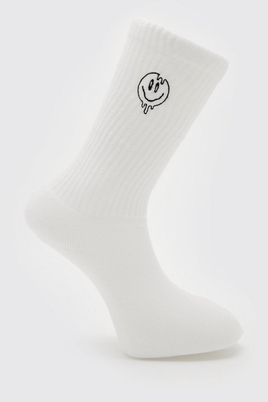 White 1 Pack Embroidered Trippy Face Sock image number 1