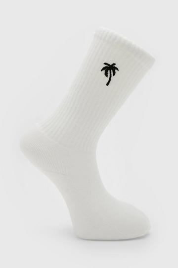 Geborduurde Palmboom Sokken (1 Paar) white