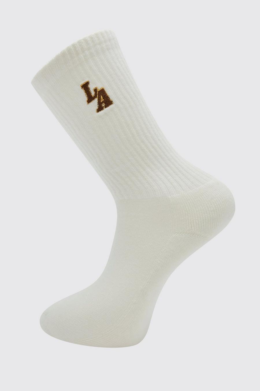 Ecru white 1 Pack Embroidered La Official Sock
