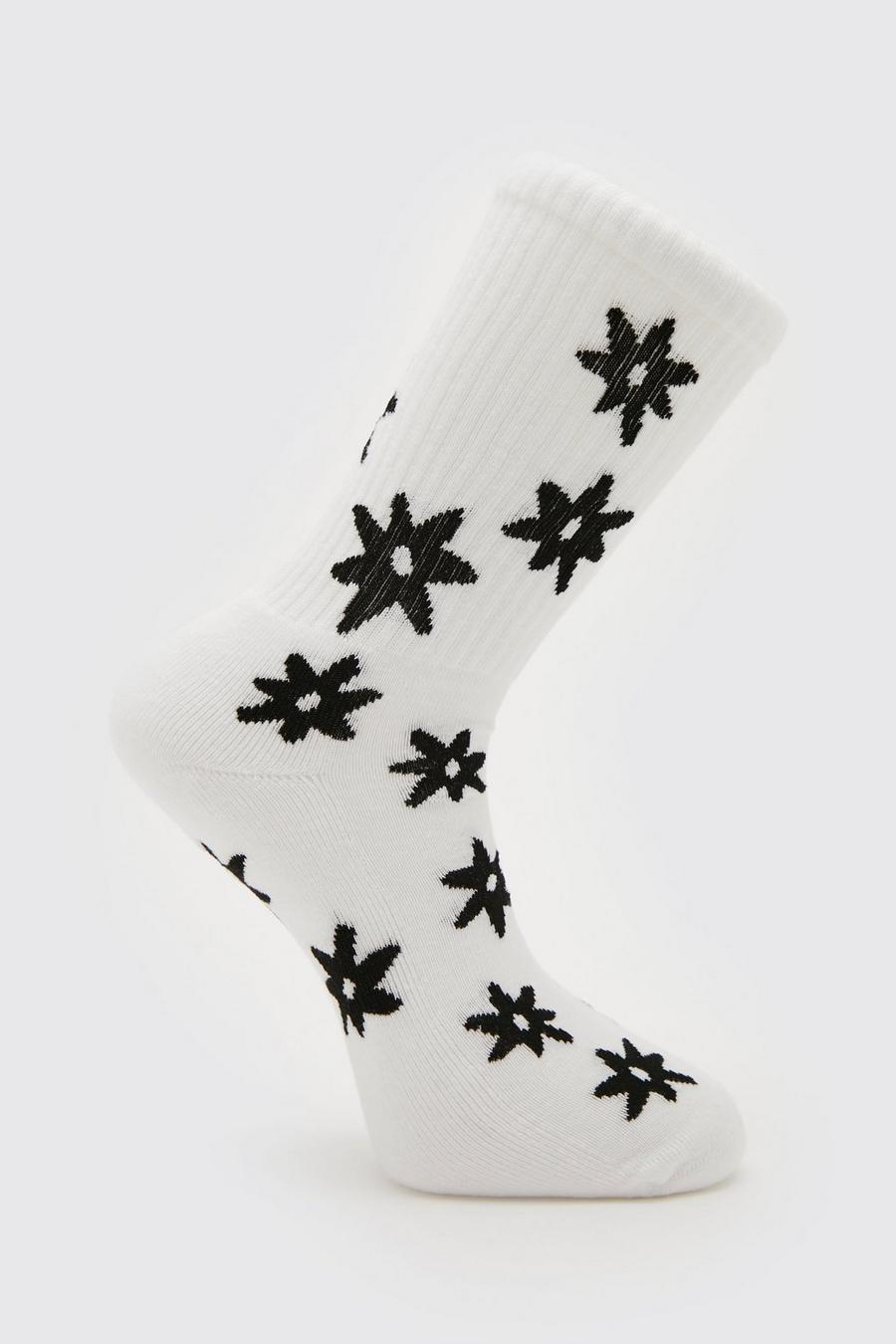 White 1 Pack Star Print Sock image number 1