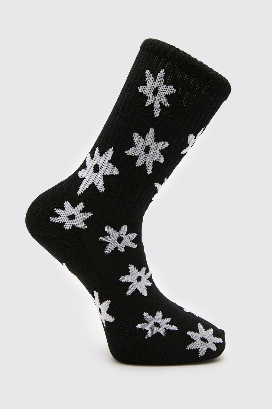 Black 1 Pack Star Print Sock image number 1