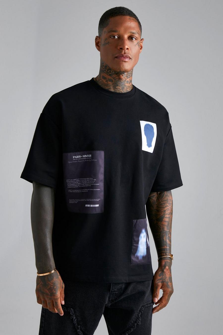 Black Satin Photographic Panel Oversized T Shirt image number 1