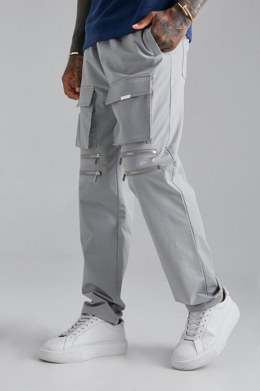 Grey Slim Fit Broek Met Rits Detail, Elastische Taille En Cargo Zakken image number 1