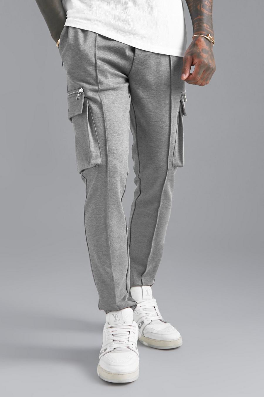 Charcoal Luxe Slim Fit Cargo Pants image number 1