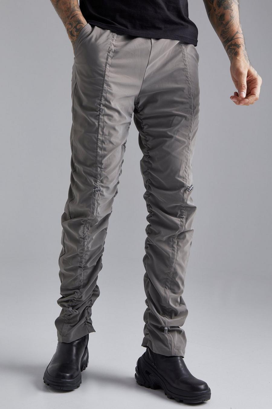 Pantaloni Cargo in nylon a effetto stropicciato con ruches e pieghe, Grey grigio