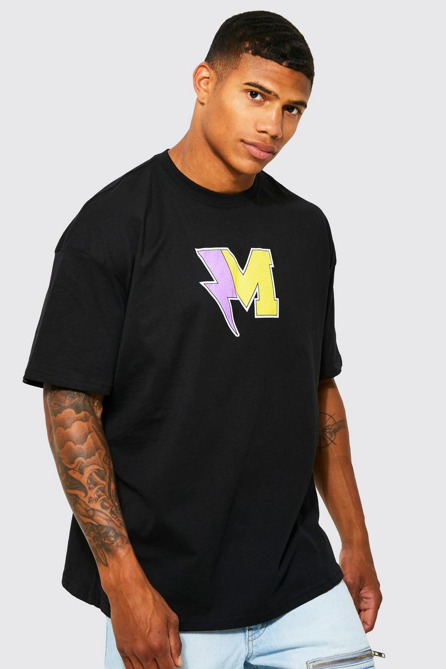 Black Oversized Varsity M T-shirt image number 1