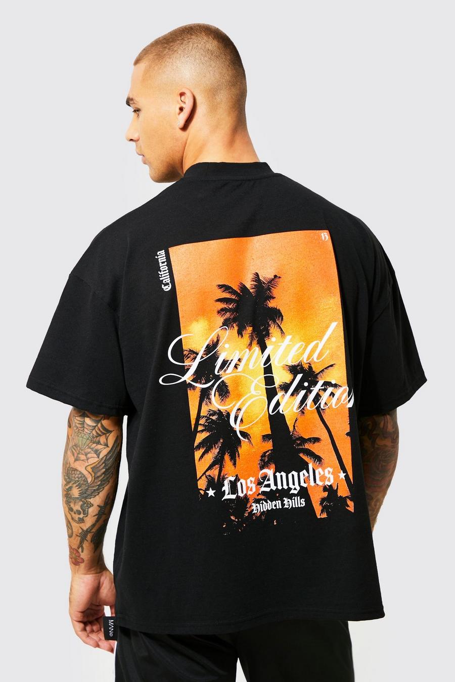 Black Oversized Palm Print T-Shirt Met Brede Nek En Print image number 1