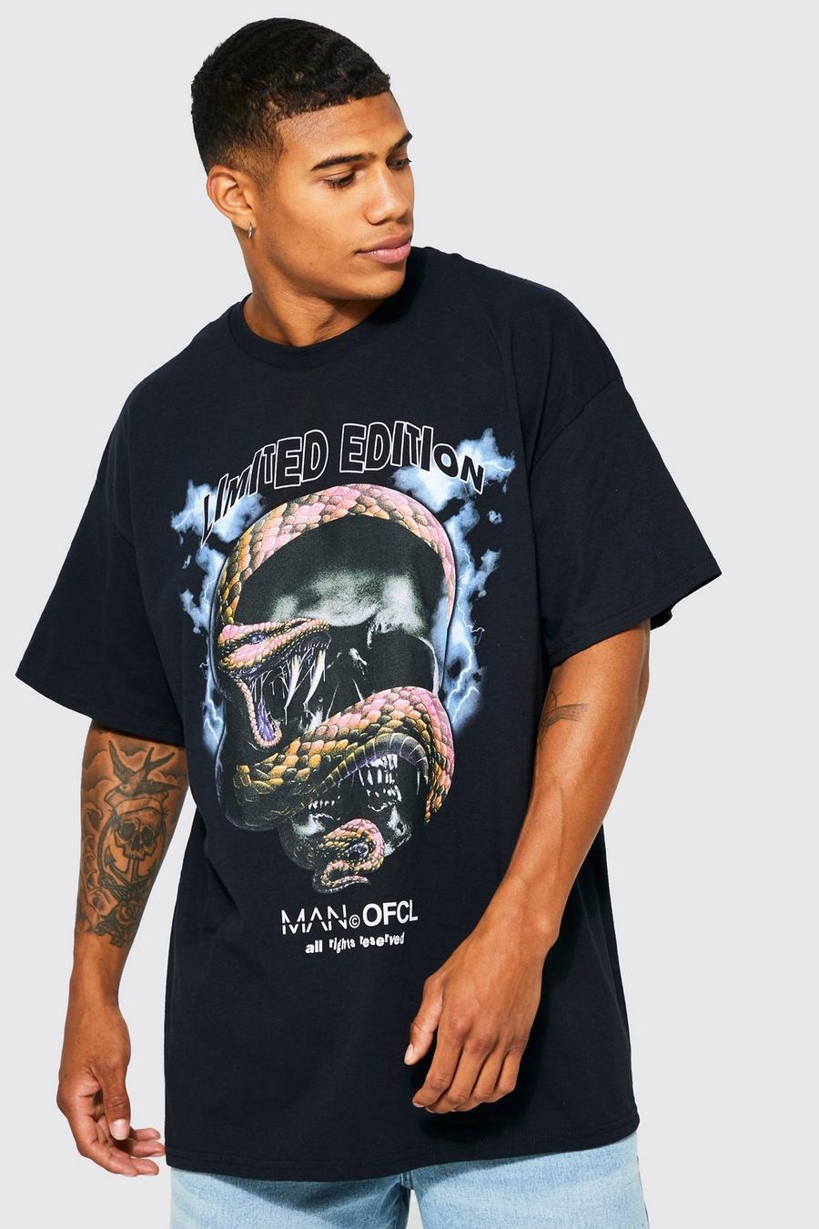 T-shirt oversize con grafica di serpente, Black nero