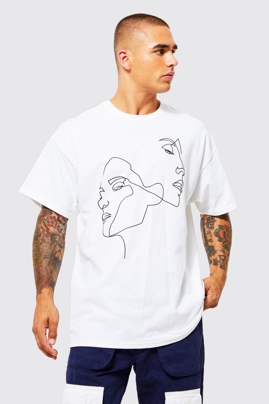Camiseta oversize con estampado gráfico de dibujo, White bianco image number 1