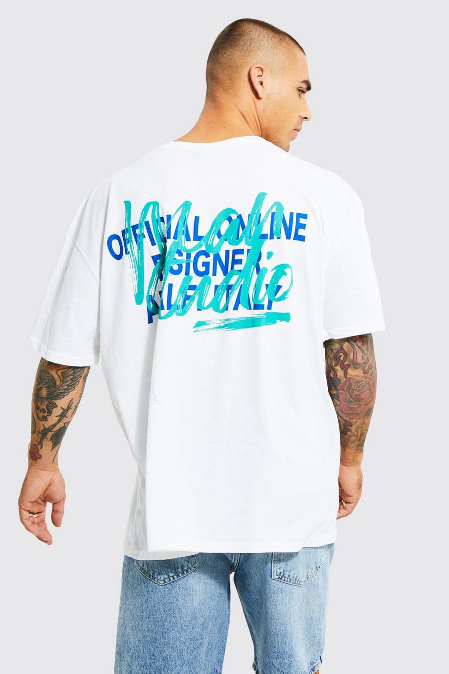 White Oversized Extended Neck Graffiti T-shirt