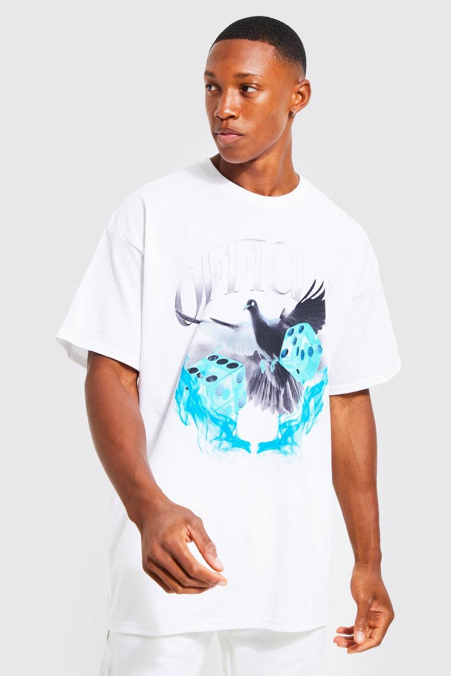 White Oversized Dove And Dice Graphic T-shirt image number 1