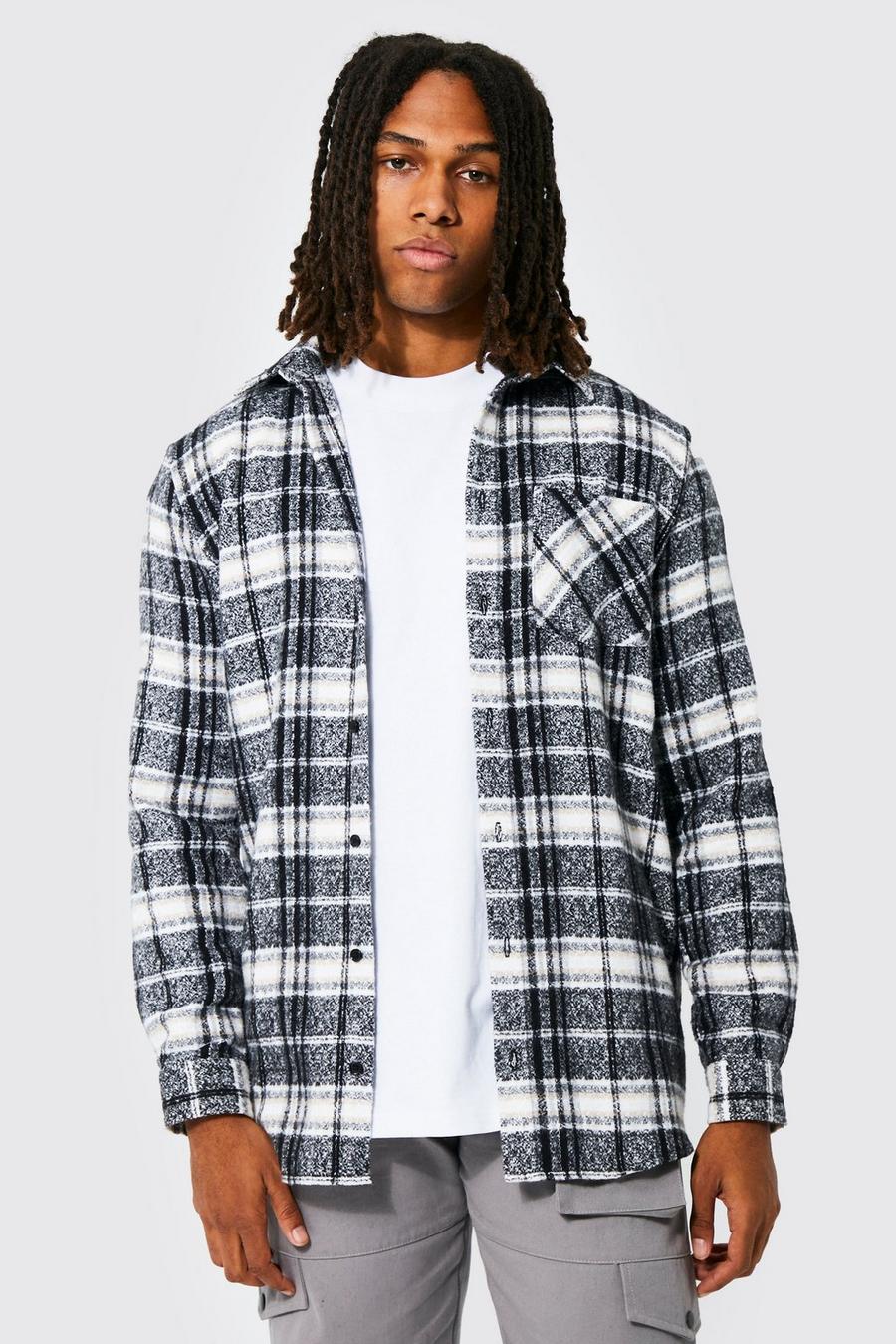 Black negro Longline Brushed Check With Curved Hem