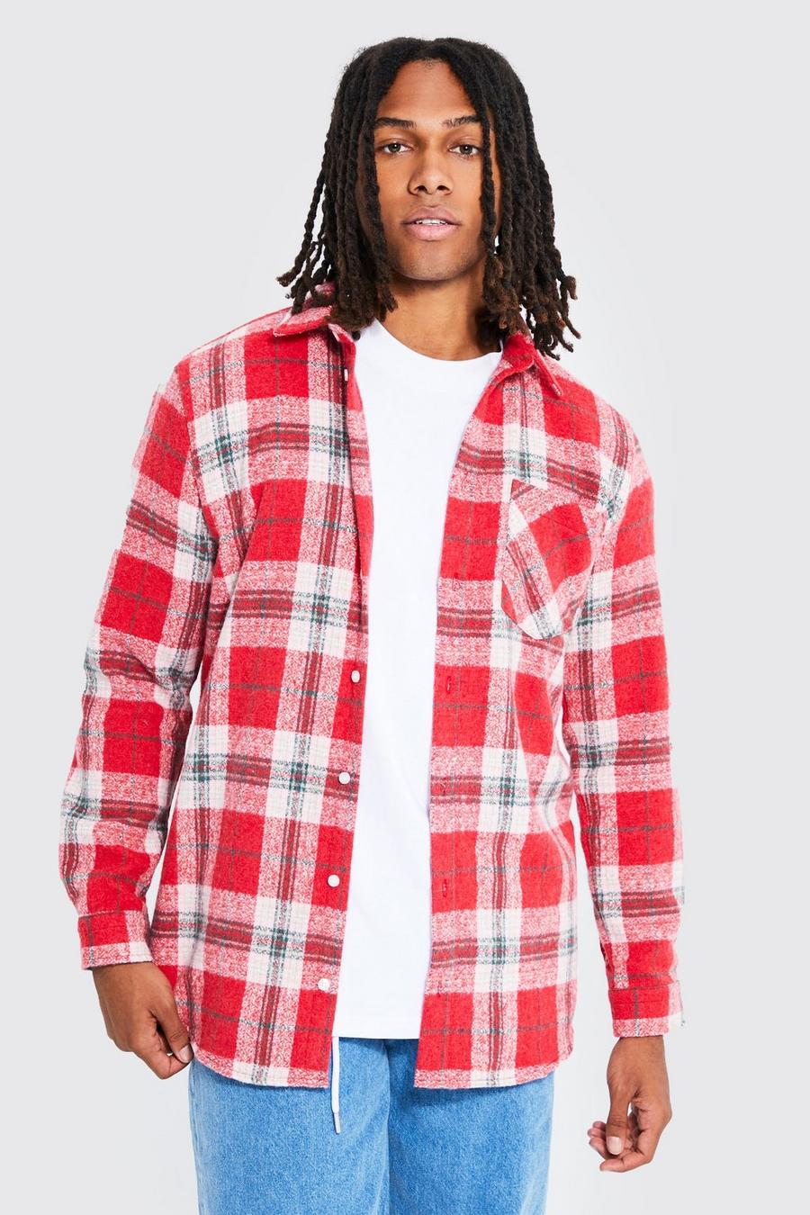Red Longline Brushed Check With Curved Hem image number 1