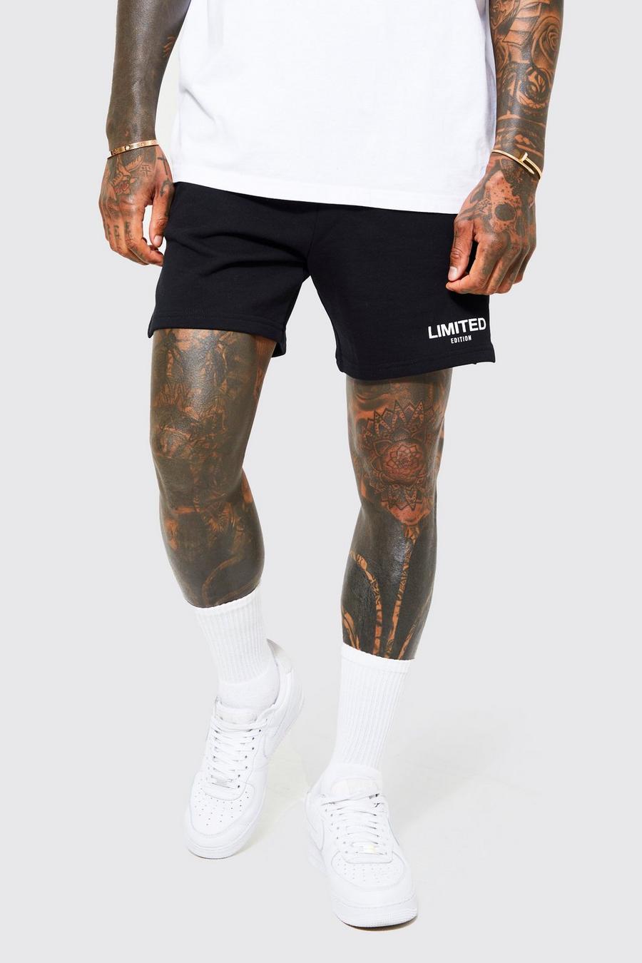 Black schwarz Dikke Jersey Volley Shorts Met Print