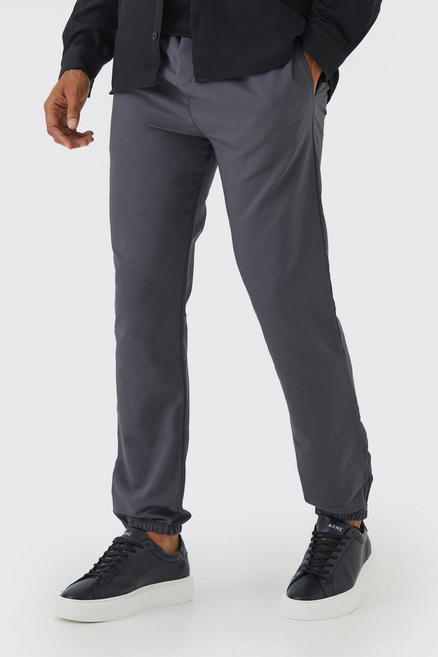 Charcoal grey Elastic Waist Slim Technical Stretch Trouser