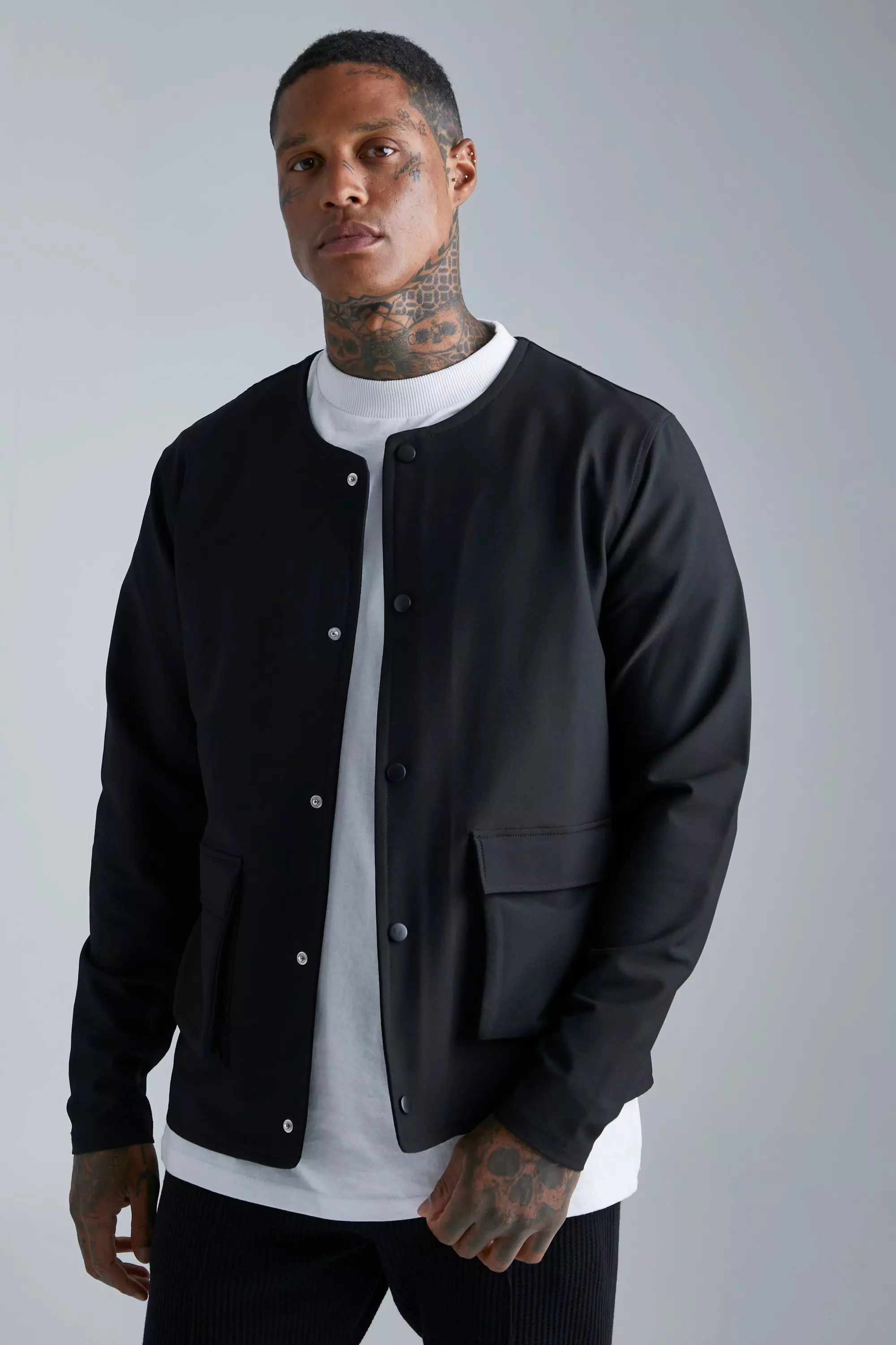 Black Technical Stretch Collarless Jacket alternative image