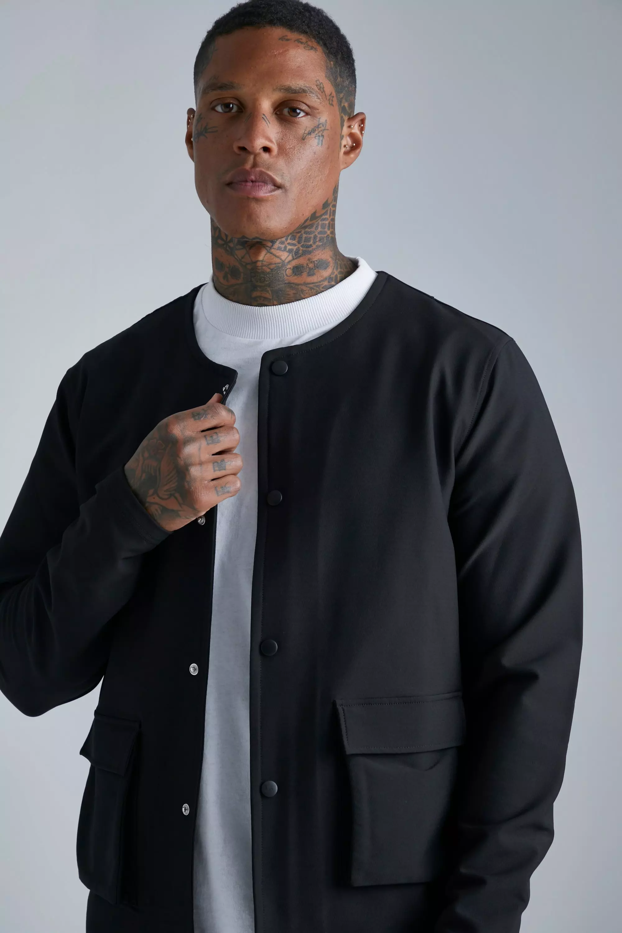 Black Technical Stretch Collarless Jacket alternative image