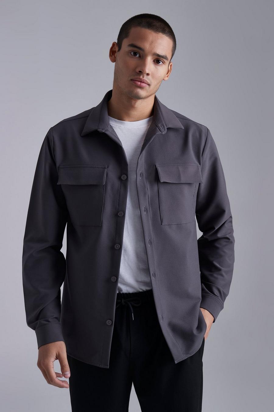 Charcoal Technical Stretch Regular Overshirt image number 1