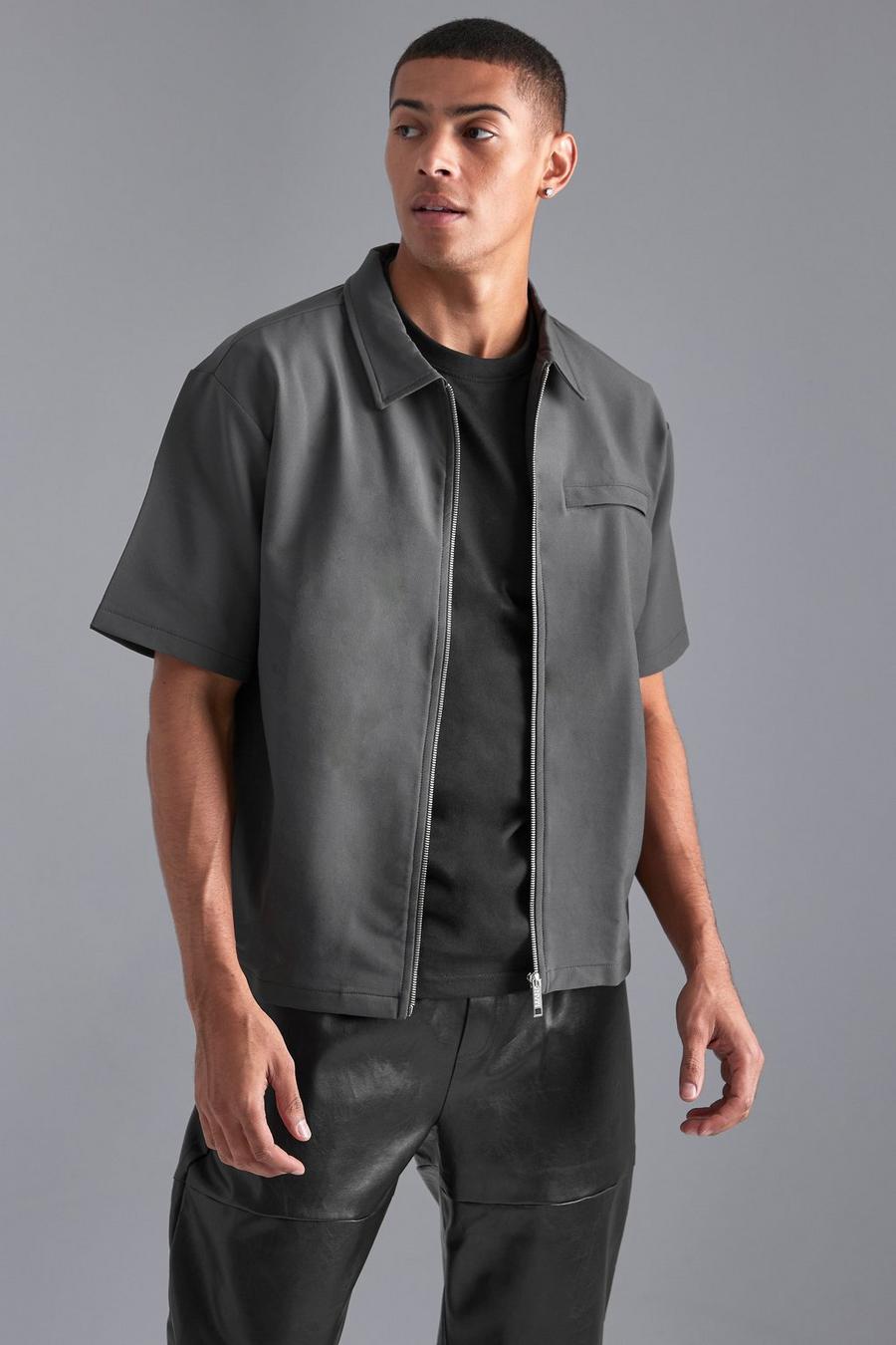 Charcoal Technical Stretch Boxy Shirt  image number 1