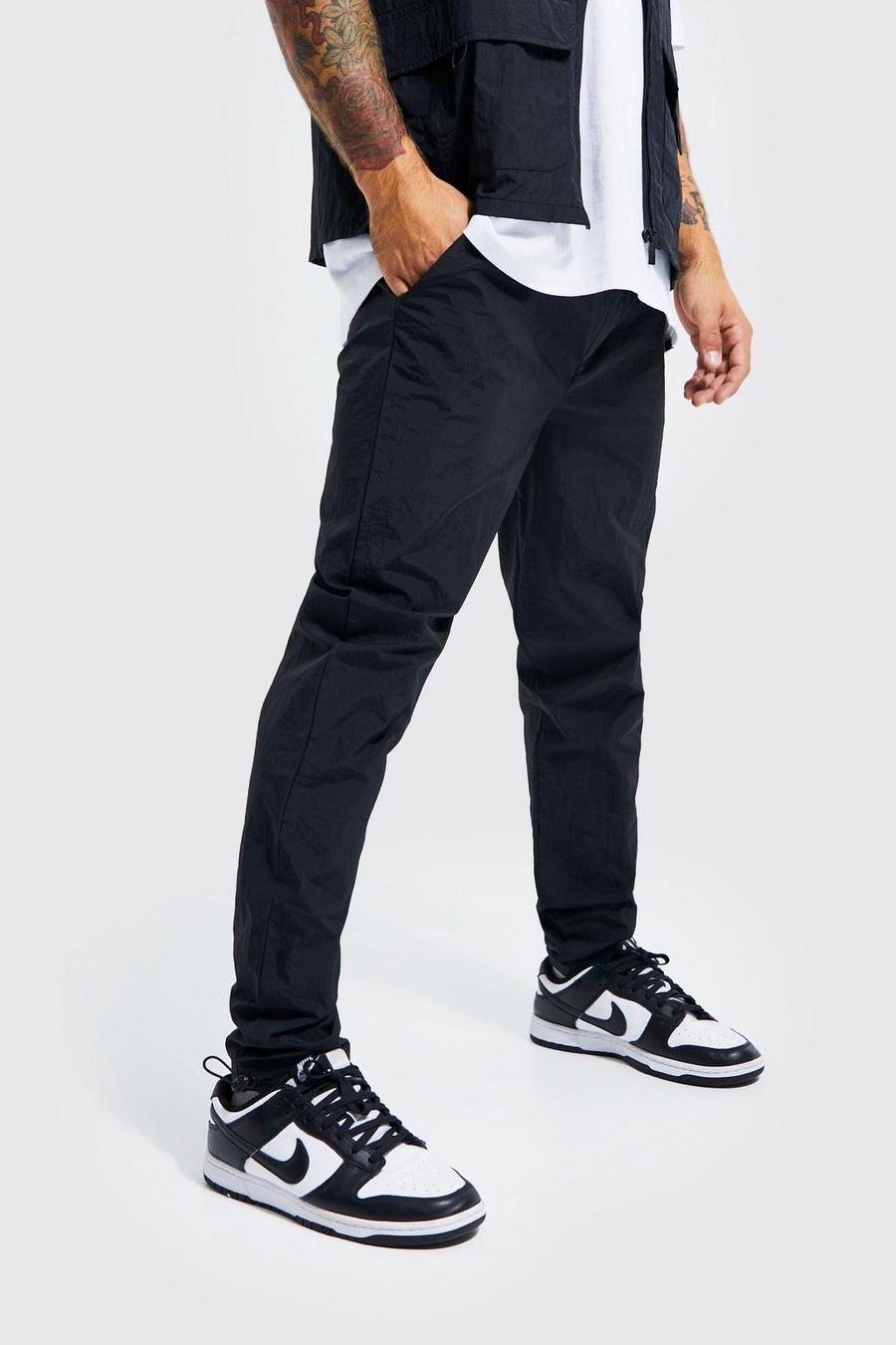 Black Slim Fit Crinkle Nylon Ruched Trouser