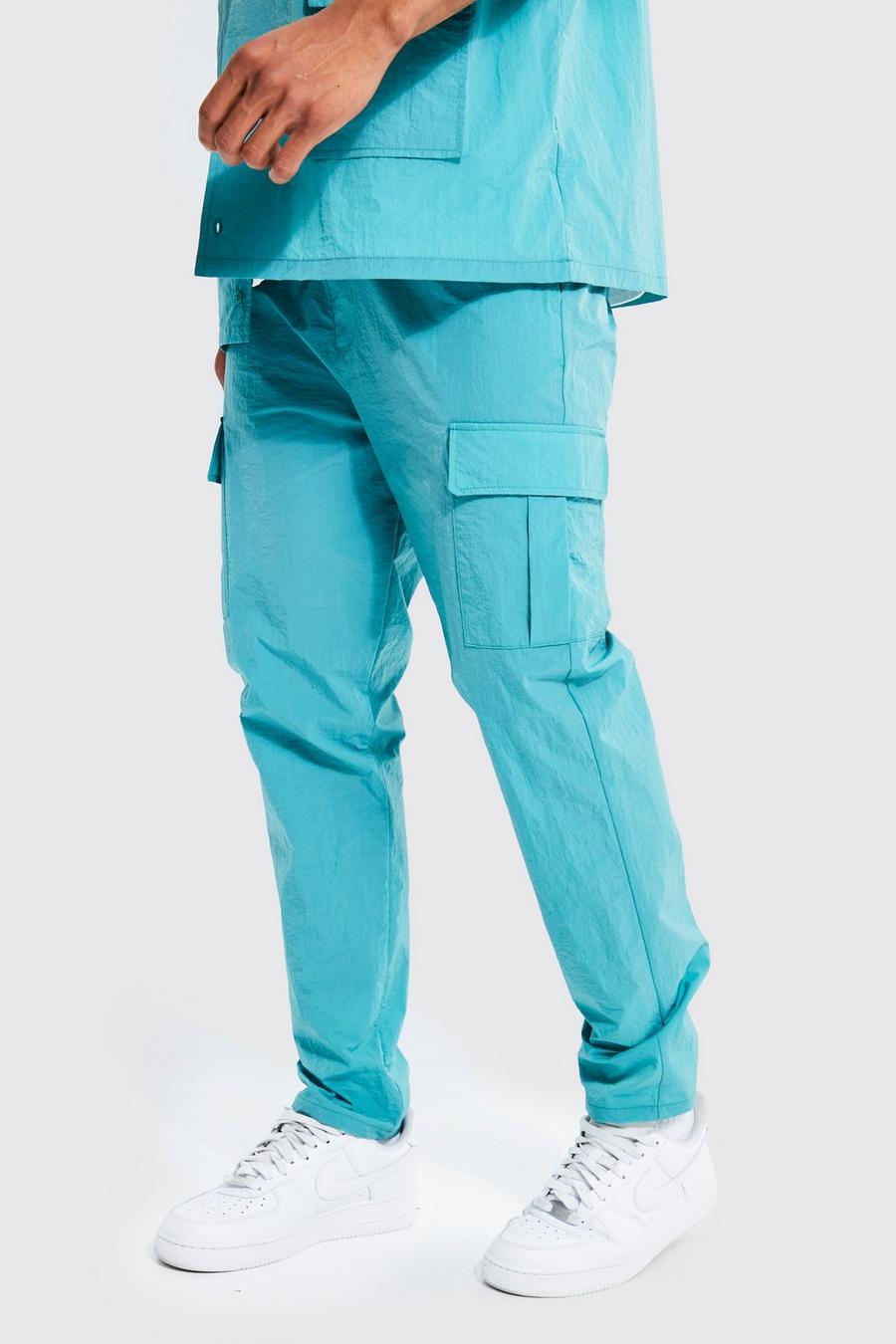 Pantalón ajustado cargo fruncido de nailon, Ice blue image number 1