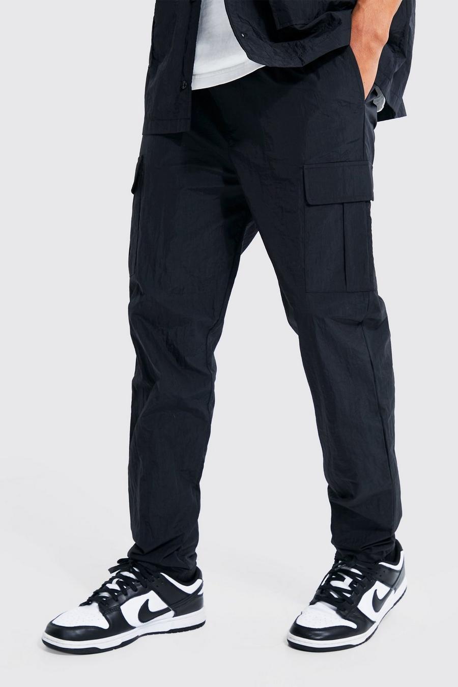 Pantalón ajustado cargo fruncido de nailon, Black image number 1
