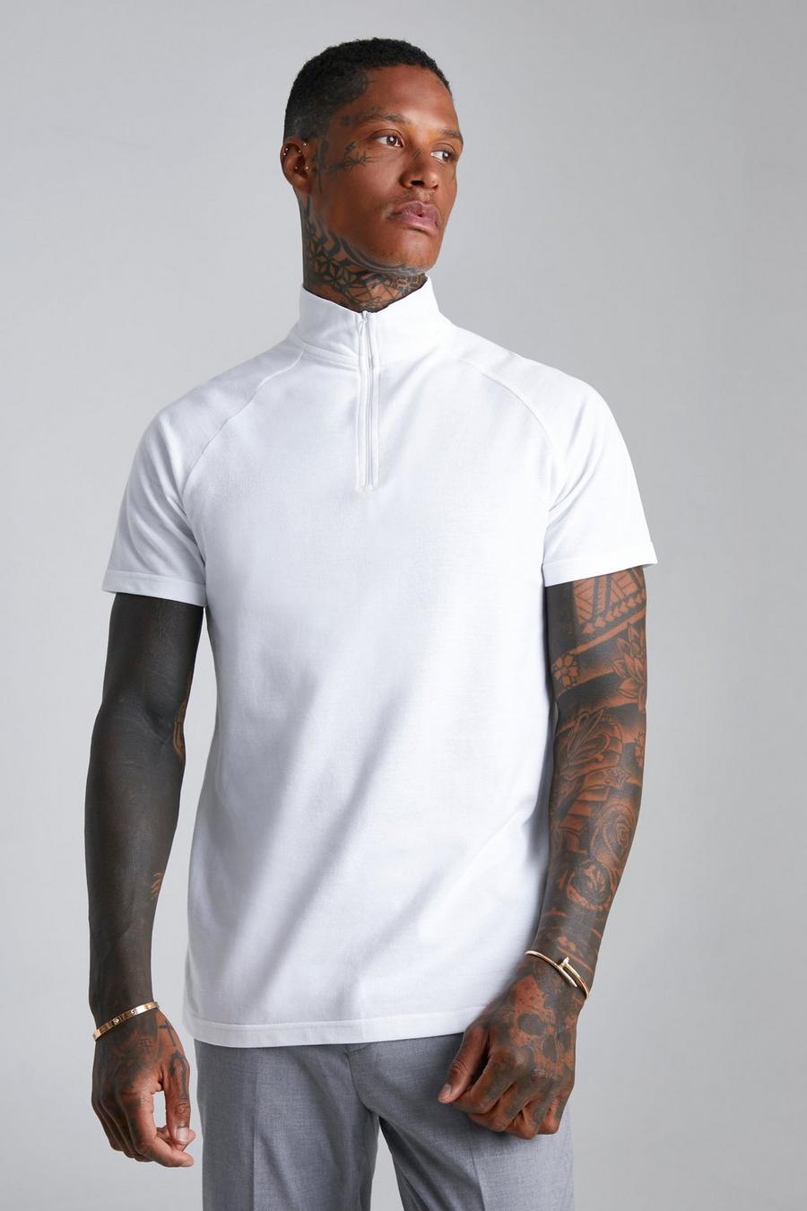 White Slim Funnel Neck Pique Polo image number 1