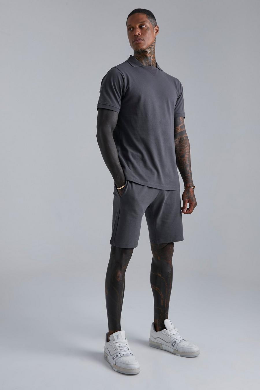 Charcoal grå Piké och shorts