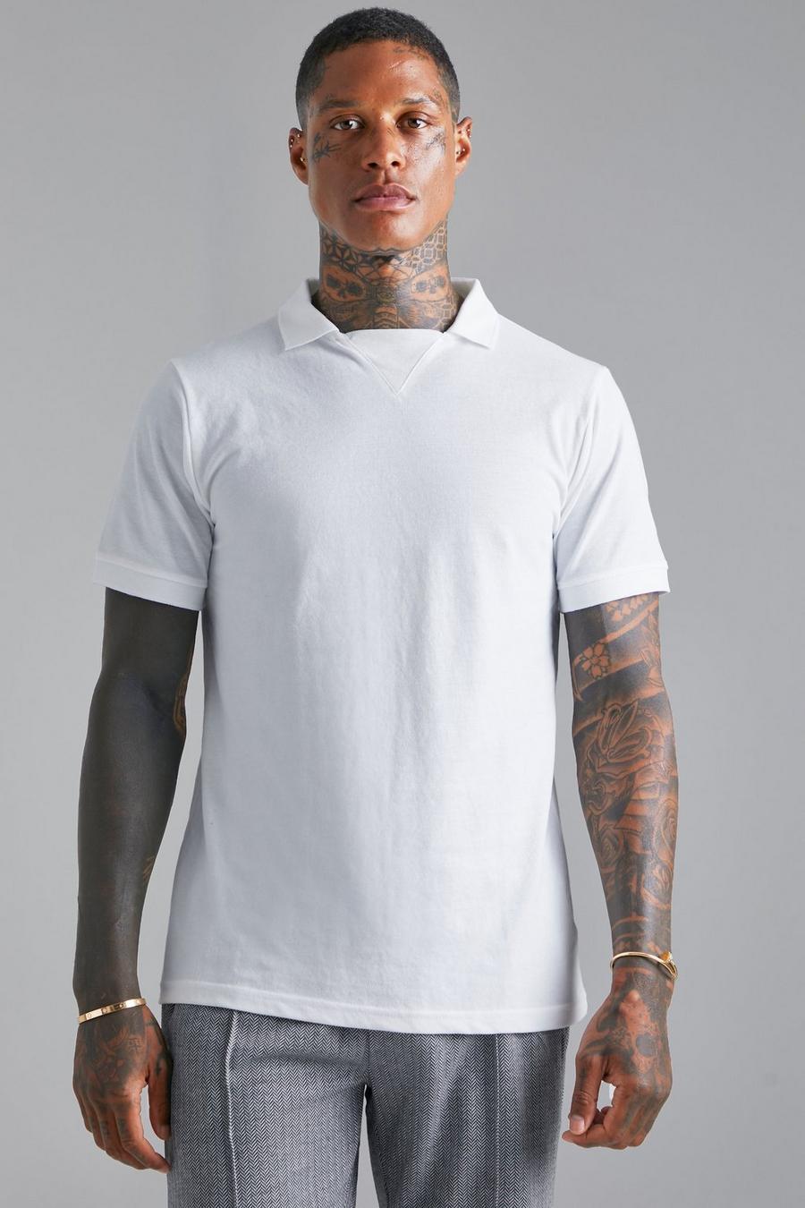 White Slim Pique Polo With Rib Detail image number 1
