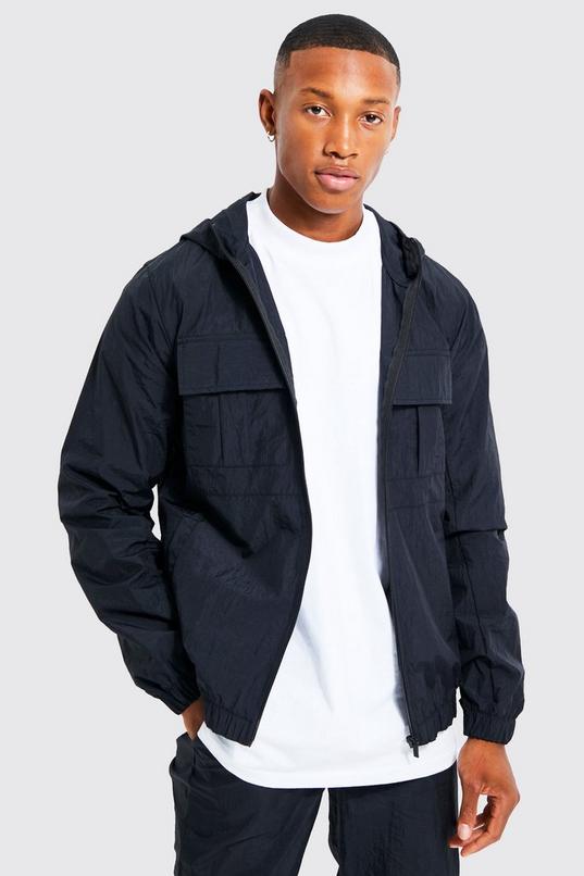 Crinkle Nylon 2 Pocket Hooded Jacket | boohoo Crinkle Nylon 2 Pocket Hooded Jacket | boohoo