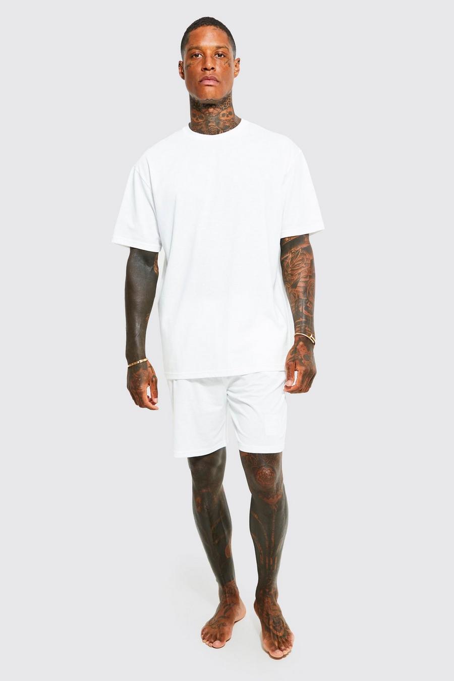 Ecru white Man Loungewear Oversized Tee And Short Set