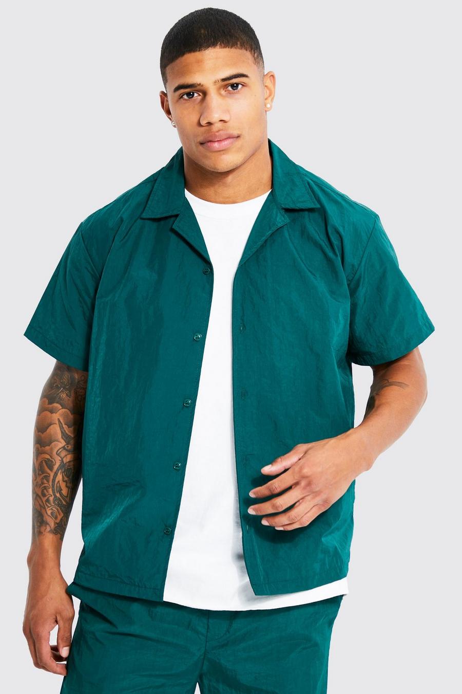 Forest green Crinkle Nylon Boxy Shirt 