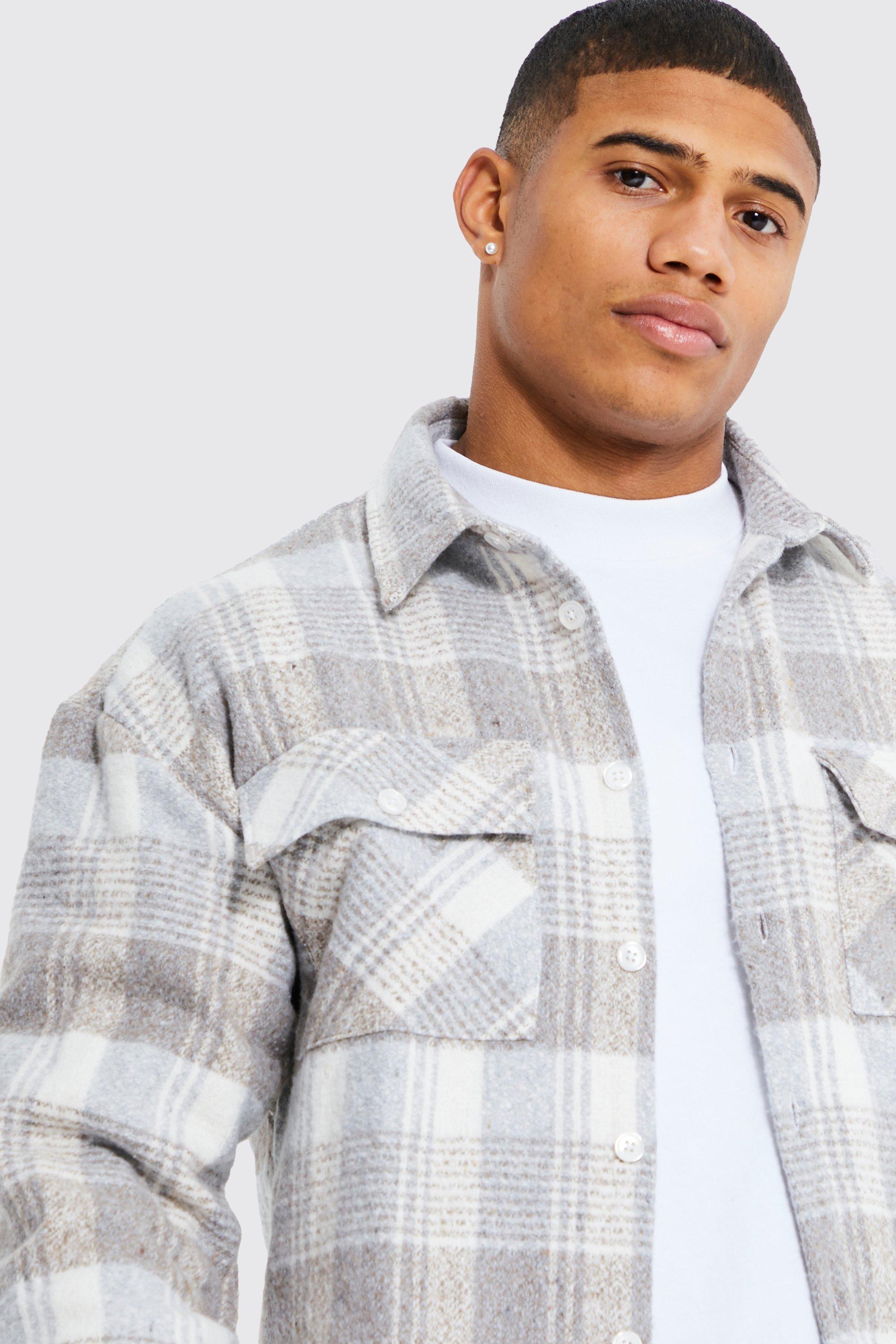 Men's Boxy Brushed Check Overshirt | Boohoo UK