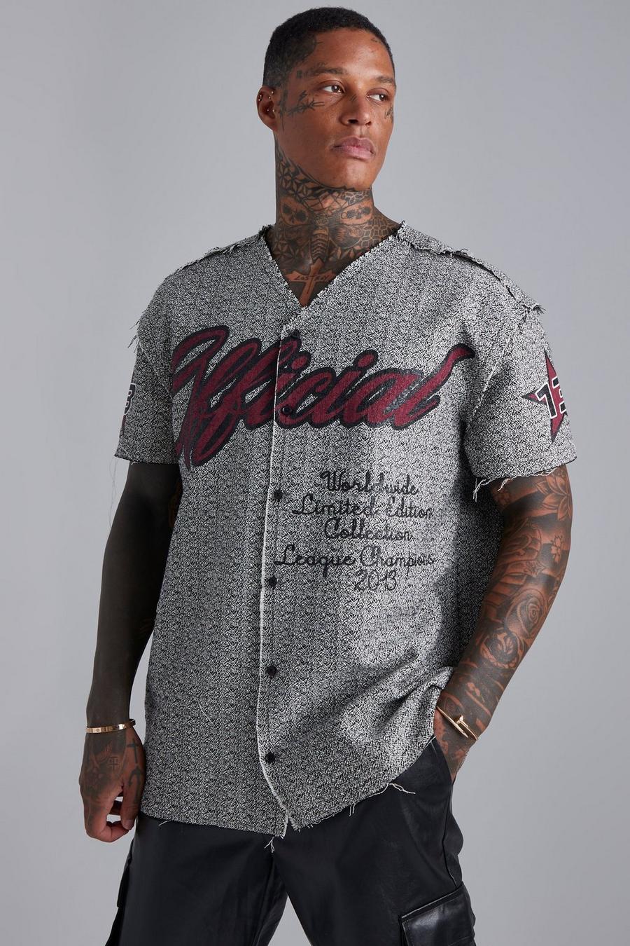 Black Oversized Baseball Boucle Printed Shirt image number 1