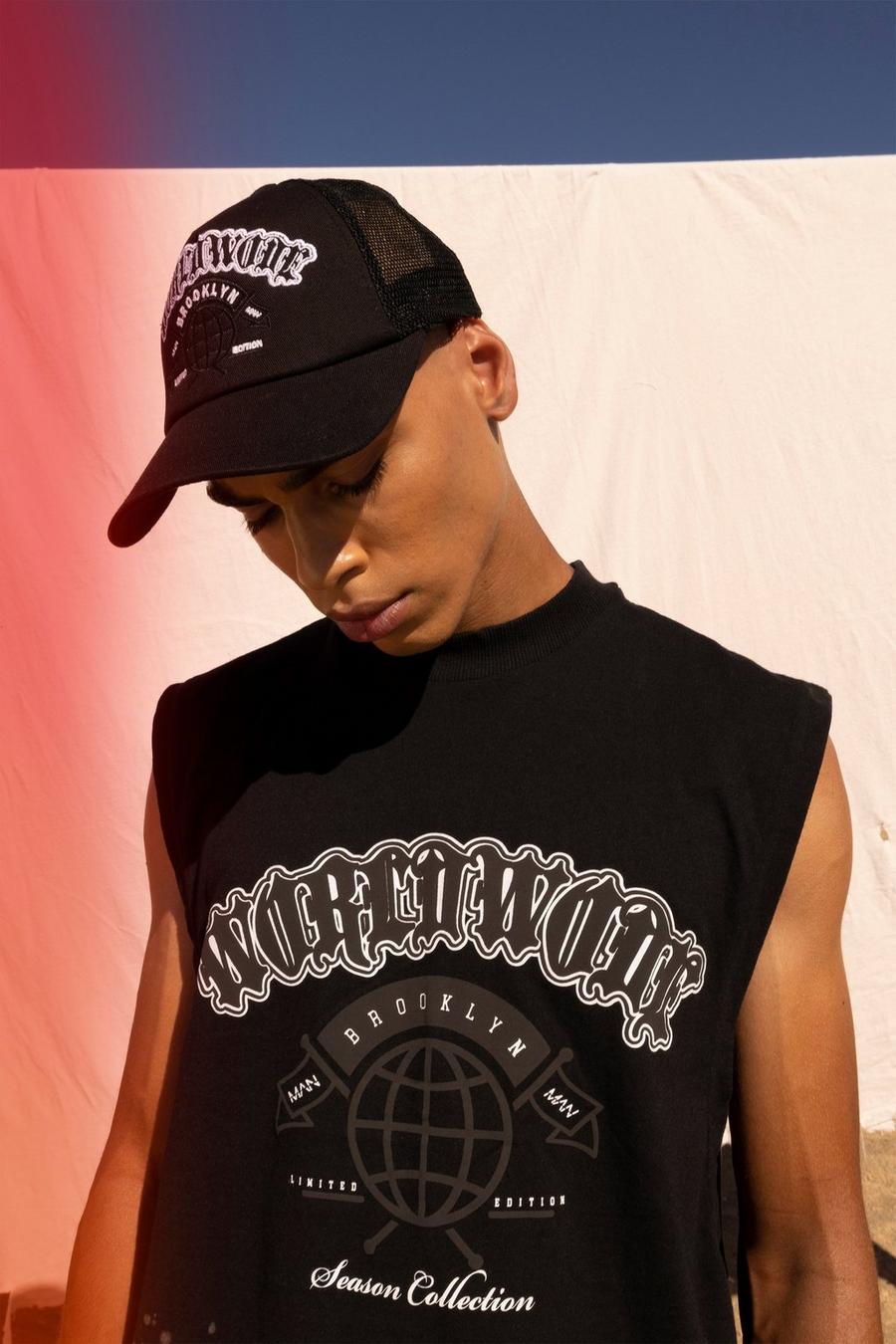 Black Worldwide Embroidered Trucker Cap image number 1