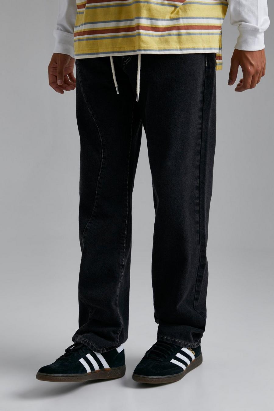 Washed black Jeans med rundad detalj och ledig passform image number 1