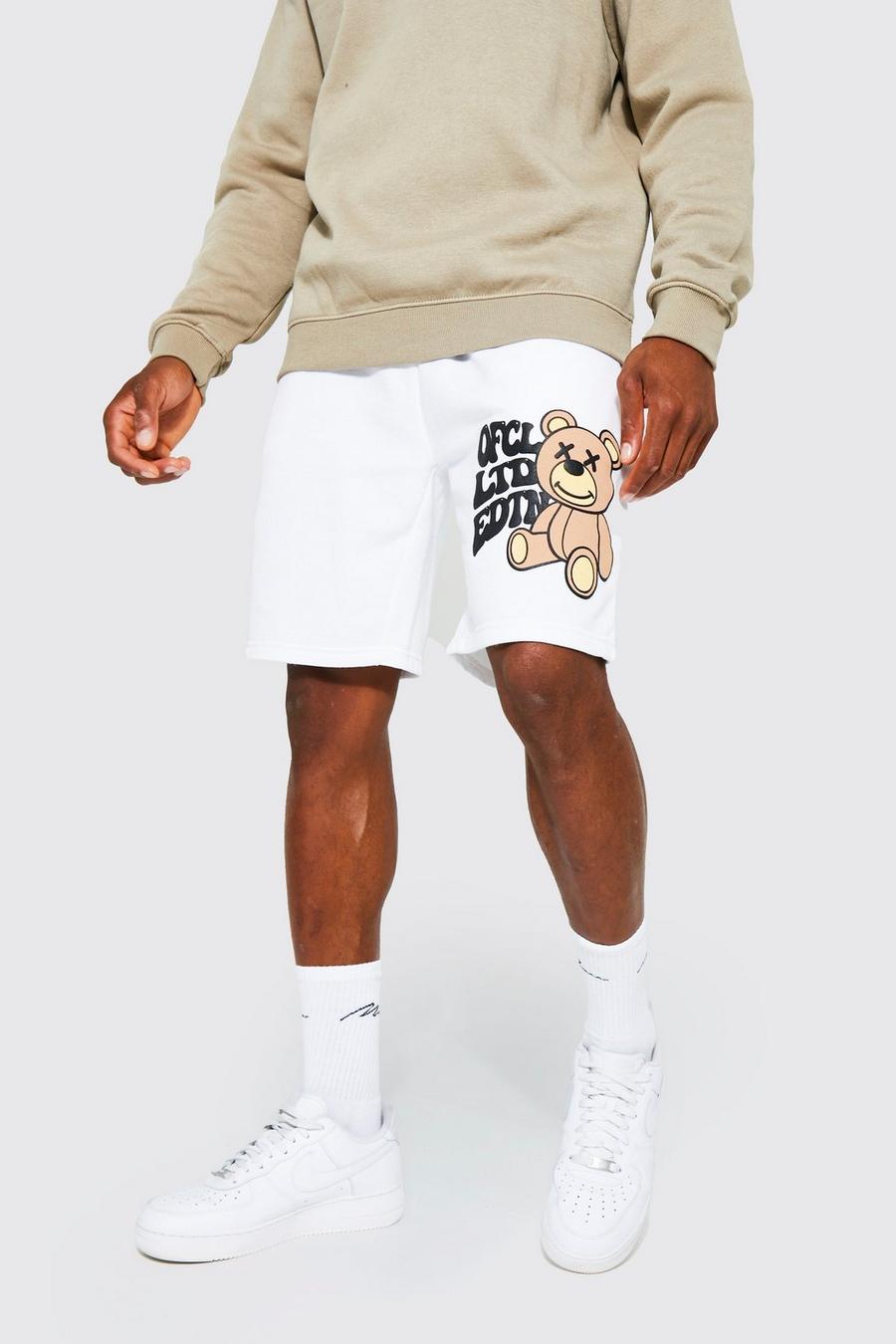 White Slim Fit Ofcl Teddy Jersey Shorts image number 1
