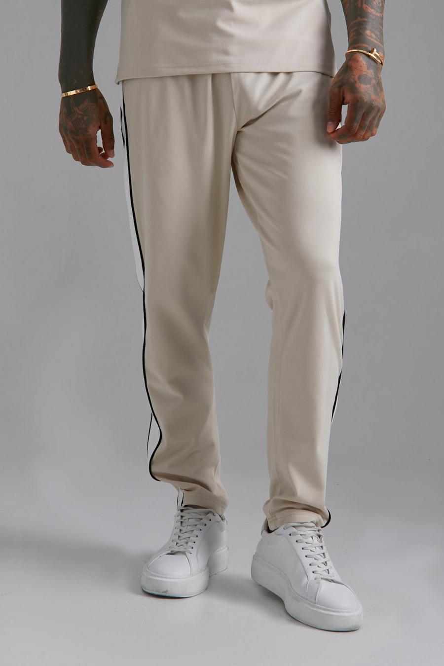 Pantalón deportivo de scuba ajustado con panel lateral, Sand beige