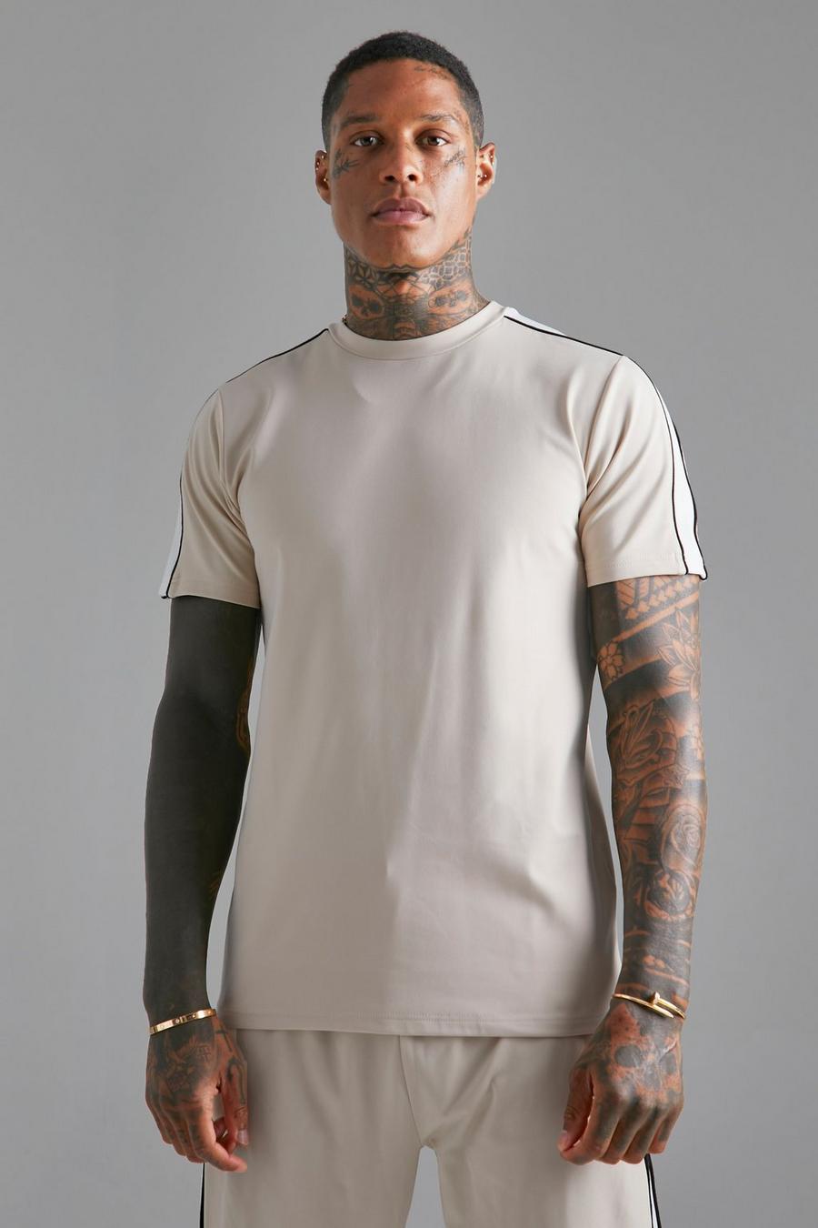 Sand beige Slim Fit Scuba T-shirt With Side Panel