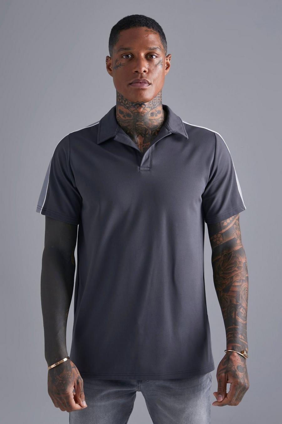 Dark grey gris Slim Revere Scuba Polo With Side Panel image number 1